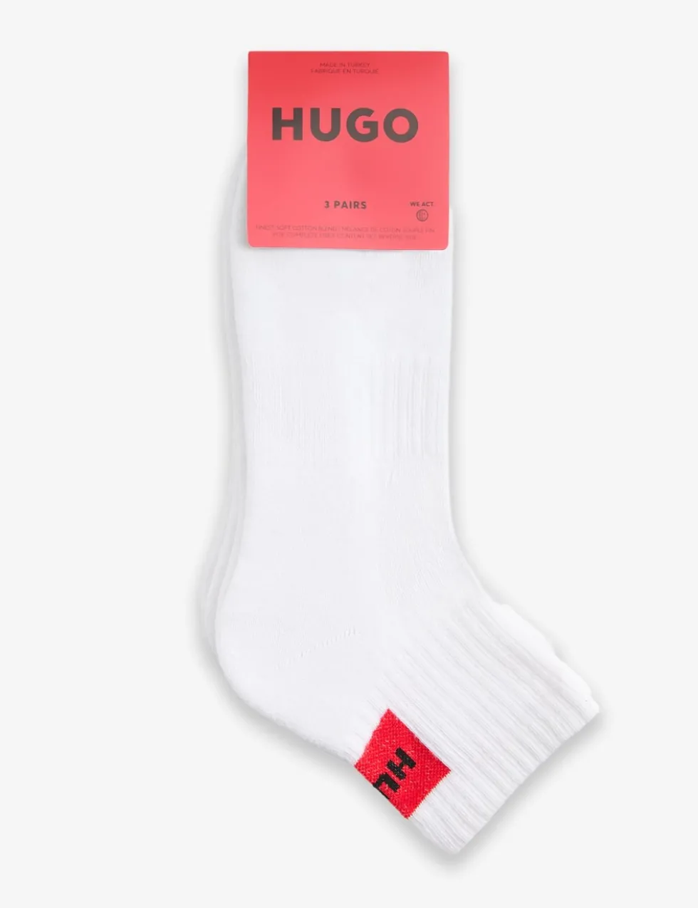 3 Pack Logo Label Cotton Rich Ribbed Socks