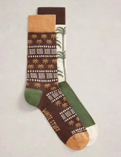 2 Pack Palm Print Cotton Rich Socks