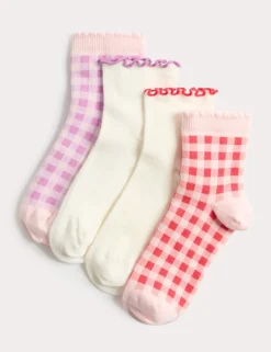 4 Pack Pastel and Gingham Socks (6 Small - 7 Large)