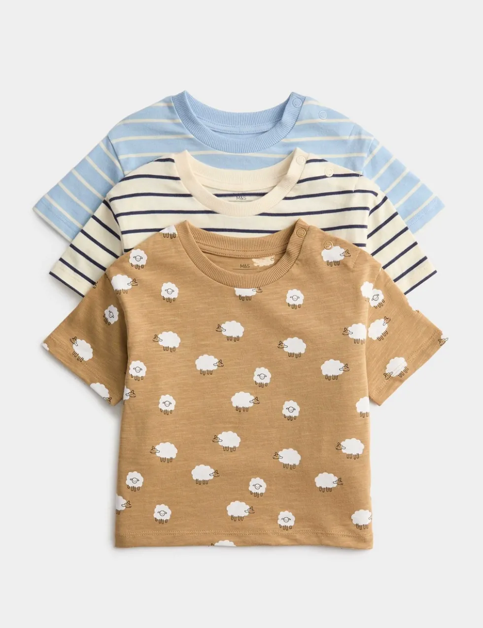 3 Pack Pure Cotton Animal & Stripe Tops (0-3 Yrs)