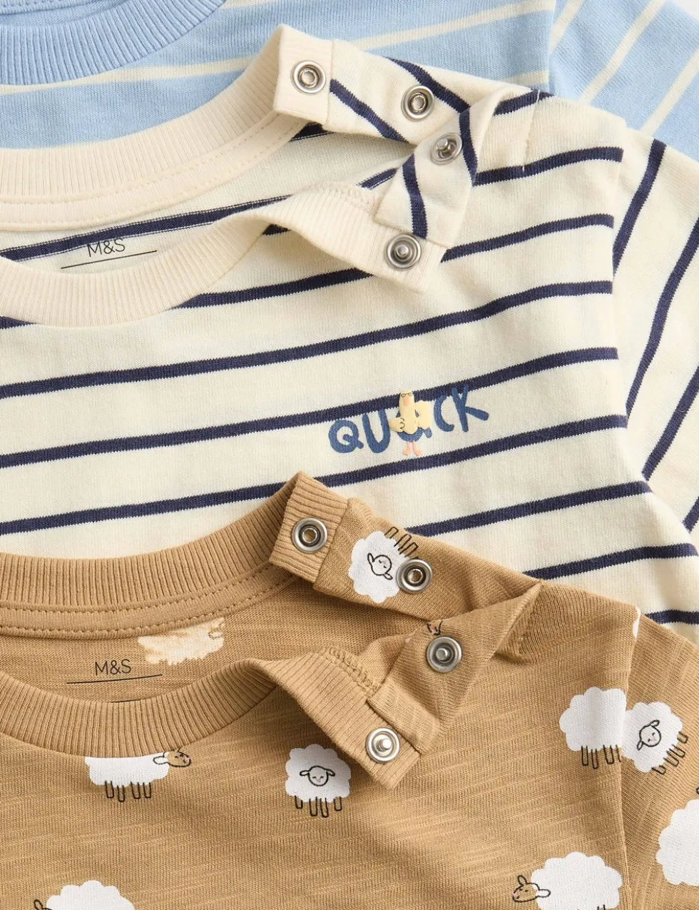 3 Pack Pure Cotton Animal & Stripe Tops (0-3 Yrs)