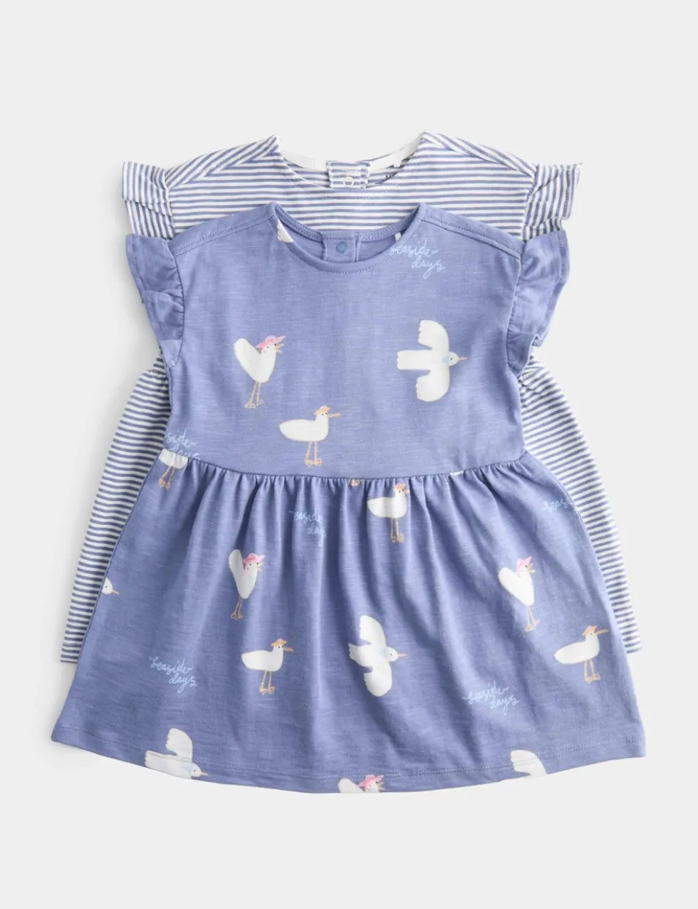 2 Pack Pure Cotton Bird & Striped Dresses (0-3 Yrs)