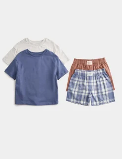 2 Pack Pure Cotton Boxer Short Pyjama Sets (3-16 Yrs)