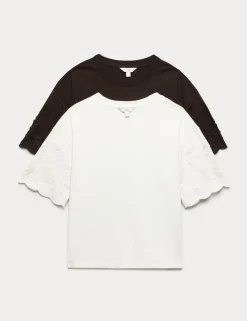 2 Pack Pure Cotton Broderie Tops