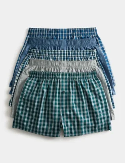 5 Pack Pure Cotton Checked Woven Boxers