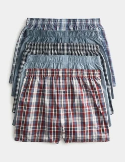5 Pack Pure Cotton Checked Woven Boxers