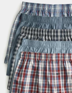 5 Pack Pure Cotton Checked Woven Boxers