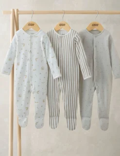3 Pack Pure Cotton Circus Sleepsuits (0-24 Mths)