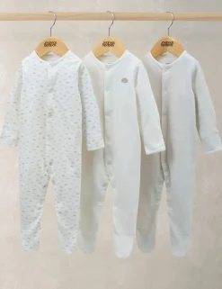 3 Pack Pure Cotton Cloud Sleepsuits (0-24 Mths)