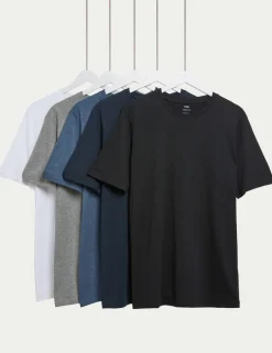 5 Pack Pure Cotton Crew Neck T-Shirts