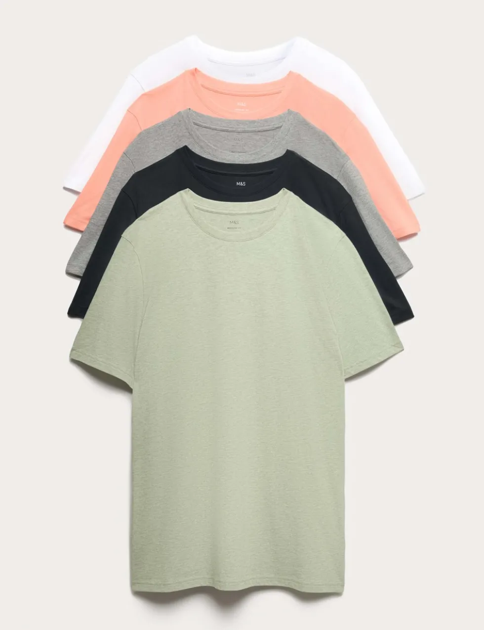 5 Pack Pure Cotton Crew Neck T-Shirts
