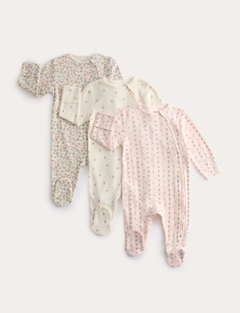 3 Pack Pure Cotton Floral Sleepsuits (6½lbs-3 Yrs)