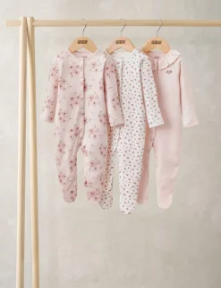 3 Pack Pure Cotton Floral Sleepsuits (0-24 Months)