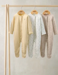 3 Pack Pure Cotton Floral Sleepsuits (7lbs-24 Mths)