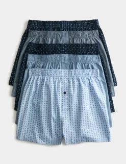 5 Pack Pure Cotton Geometric Woven Boxers