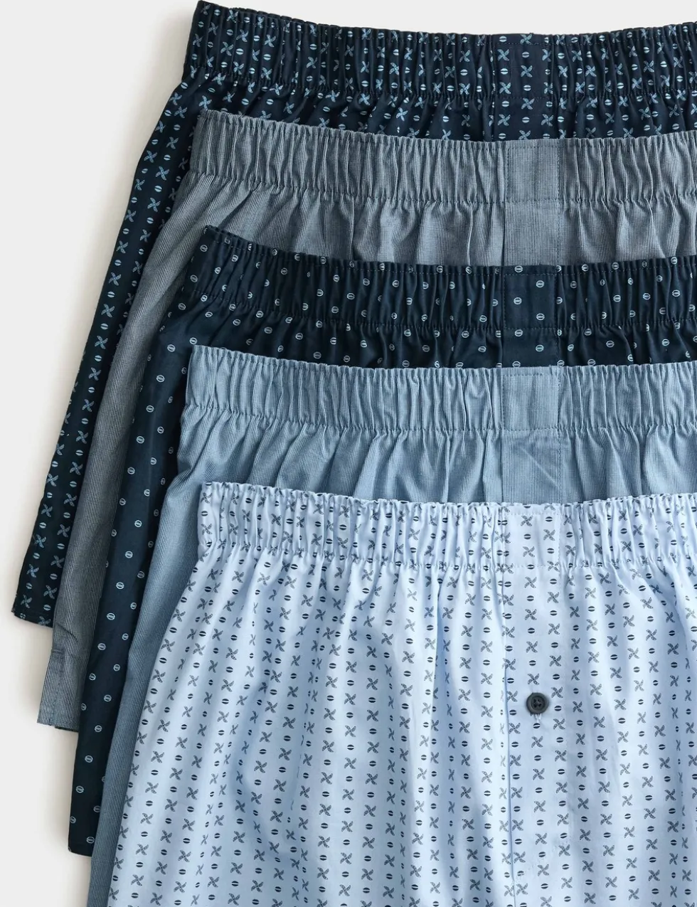 5 Pack Pure Cotton Geometric Woven Boxers