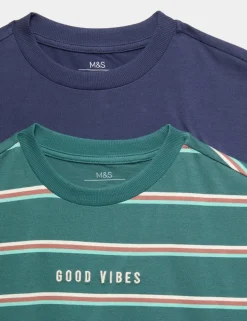 2 Pack Pure Cotton Good Vibes T-Shirts (6-16 Yrs)