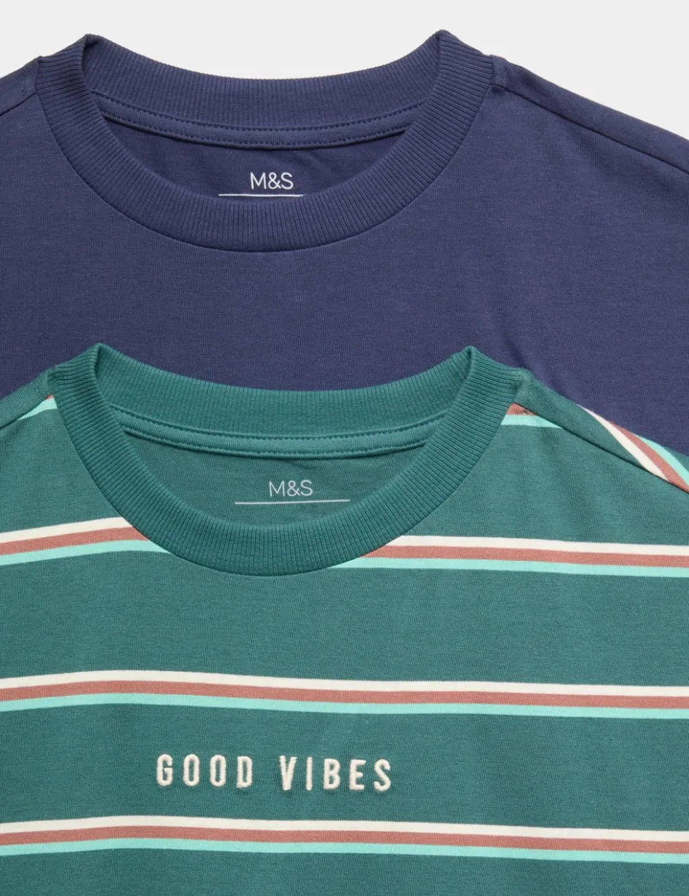 2 Pack Pure Cotton Good Vibes T-Shirts (6-16 Yrs)
