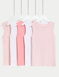 5 Pack Pure Cotton Heart Print Vests (2-14 Yrs)