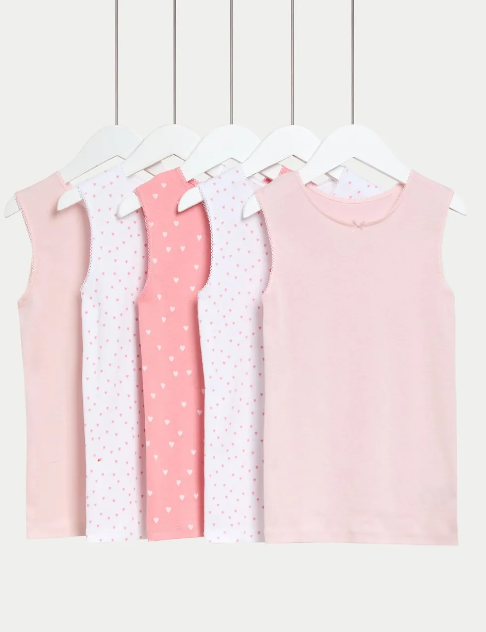 5 Pack Pure Cotton Heart Print Vests (2-14 Yrs)