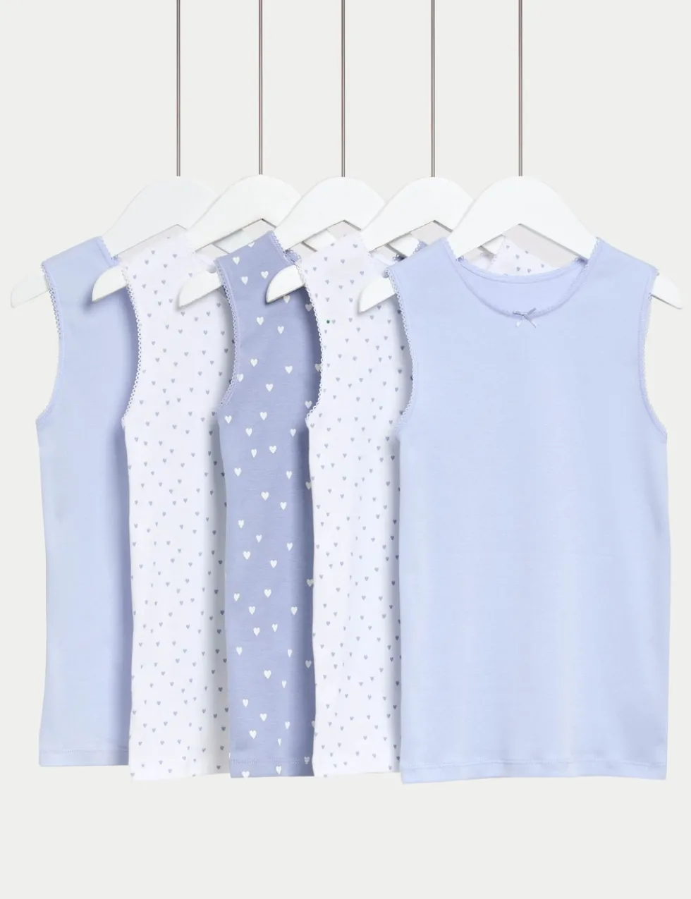 5 Pack Pure Cotton Heart Print Vests (2-14 Yrs)