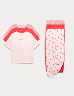 3 Pack Pure Cotton Hearts & Stripes Pyjama Sets (6-16 Yrs)