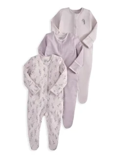 3 Pack Pure Cotton Lavender Sleepsuits (0-24 Months)