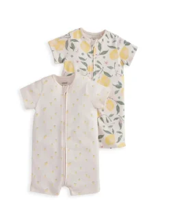 2 Pack Pure Cotton Lemon Zip Rompers (0-18 Months)