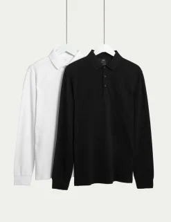 2 Pack Pure Cotton Long Sleeve Polo Shirts