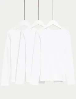 3 Pack Pure Cotton Long Sleeve Vests (2-14 Yrs)
