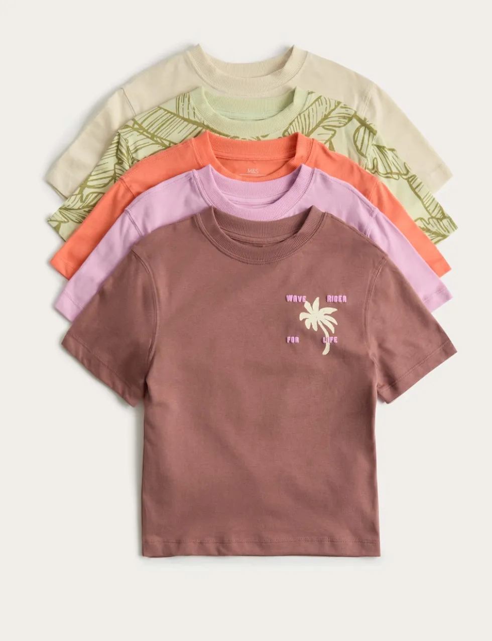5 Pack Pure Cotton Palm Tree Print T-Shirts (2-8 Yrs)