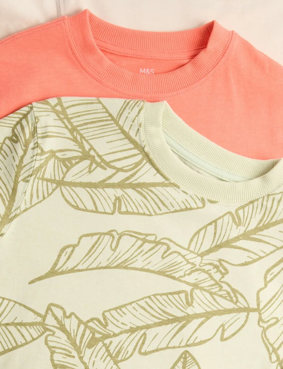 5 Pack Pure Cotton Palm Tree Print T-Shirts (2-8 Yrs)