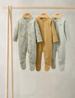 3 Pack Pure Cotton Safari Sleepsuits (7lbs-24 Mths)