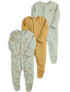3 Pack Pure Cotton Safari Sleepsuits (7lbs-24 Mths)