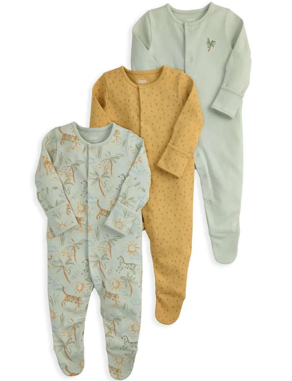 3 Pack Pure Cotton Safari Sleepsuits (7lbs-24 Mths)