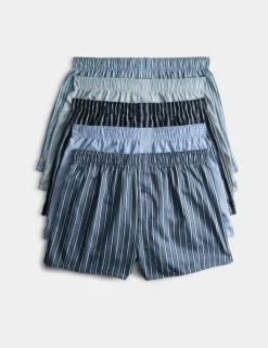 5 Pack Pure Cotton Sateen Striped Woven Boxers