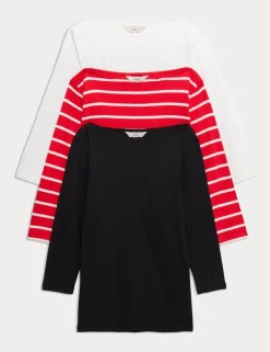 3 Pack Pure Cotton Slash Neck Slim Fit Tops