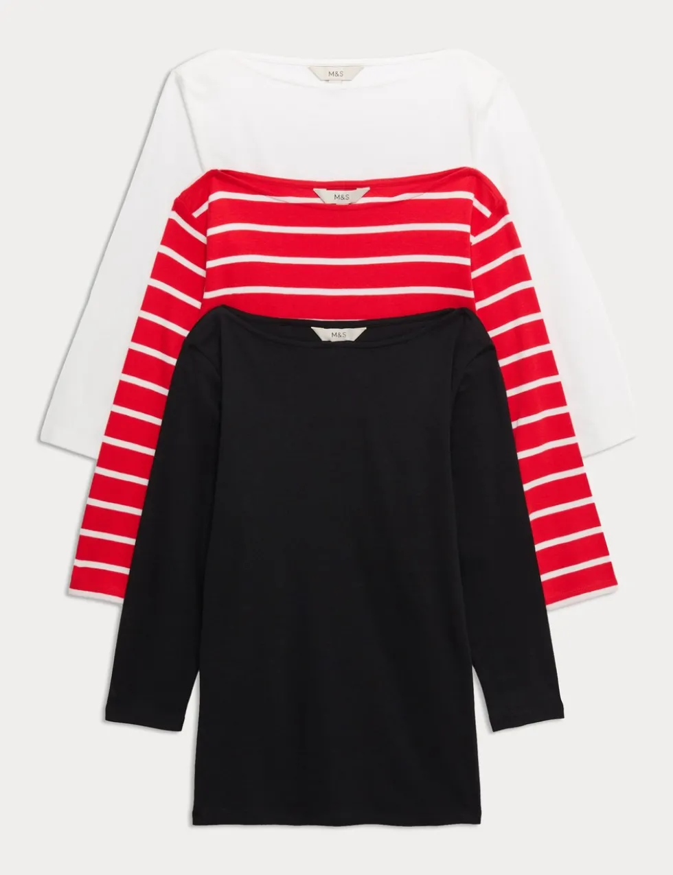 3 Pack Pure Cotton Slash Neck Slim Fit Tops