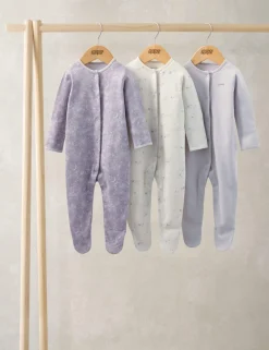 3 Pack Pure Cotton Star Print Sleepsuits (6½lbs-24 Mths)