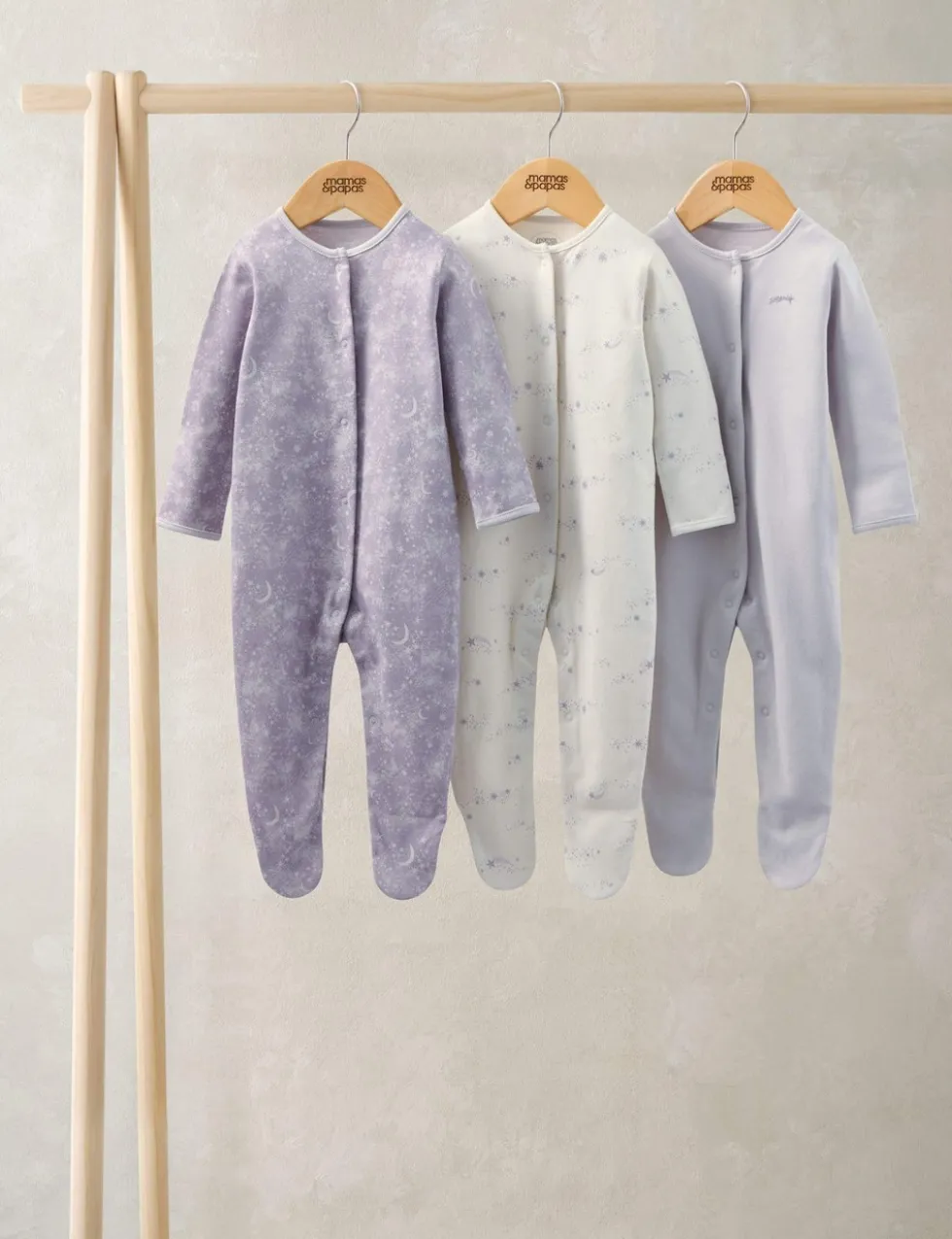 3 Pack Pure Cotton Star Print Sleepsuits (6½lbs-24 Mths)