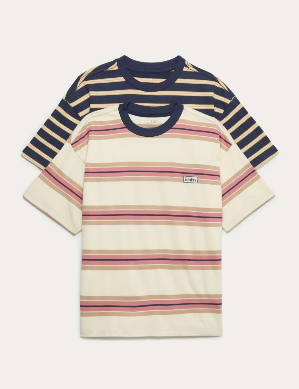2 Pack Pure Cotton Striped T-Shirts (6-16 Yrs)