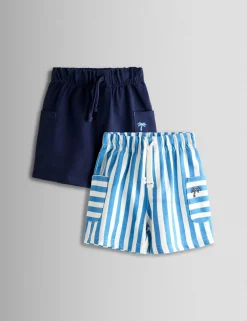 2 Pack Pure Cotton Striped & Plain Shorts (6 Mths-7 Yrs)