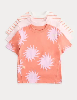 3 Pack Pure Cotton Sun Graphic Tops (2-8 Yrs)