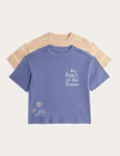 2 Pack Pure Cotton Textured T-Shirts (2-8 Yrs)