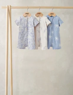 3 Pack Pure Cotton Toucan Zip Rompers (0-18 Months)
