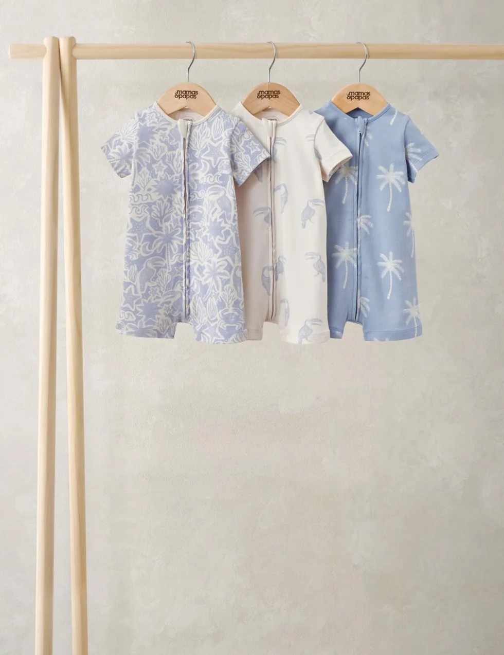 3 Pack Pure Cotton Toucan Zip Rompers (0-18 Months)