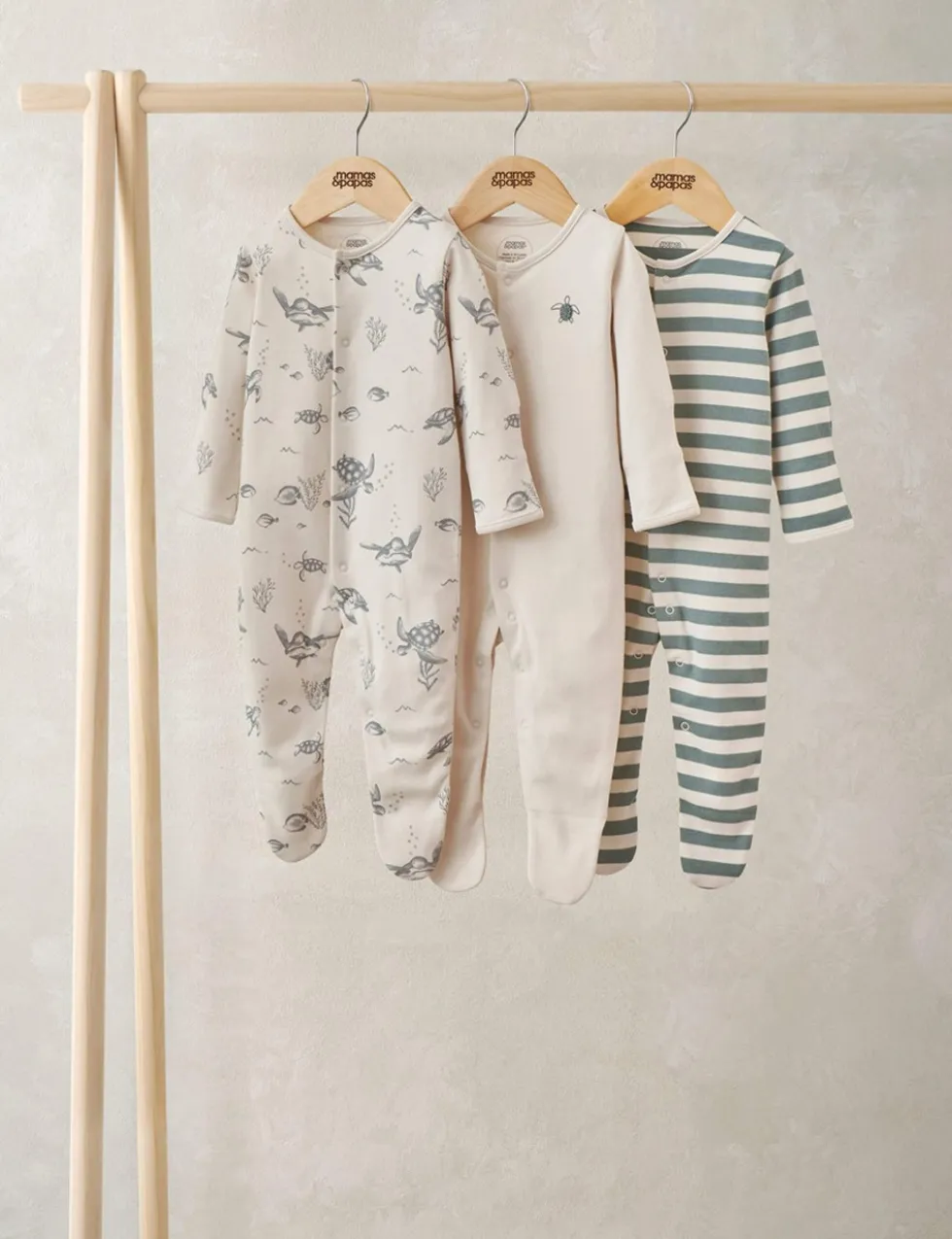 3 Pack Pure Cotton Turtle Sleepsuits (0-24 Months)