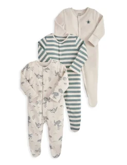 3 Pack Pure Cotton Turtle Sleepsuits (0-24 Months)
