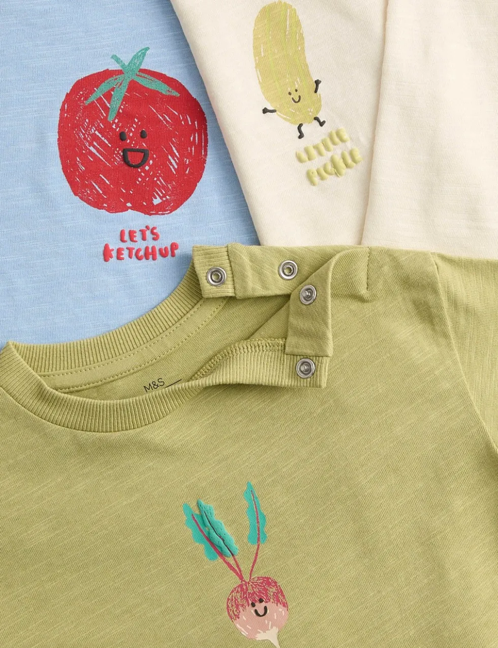 3 Pack Pure Cotton Vegetable Graphic Tops (0-3 Yrs)