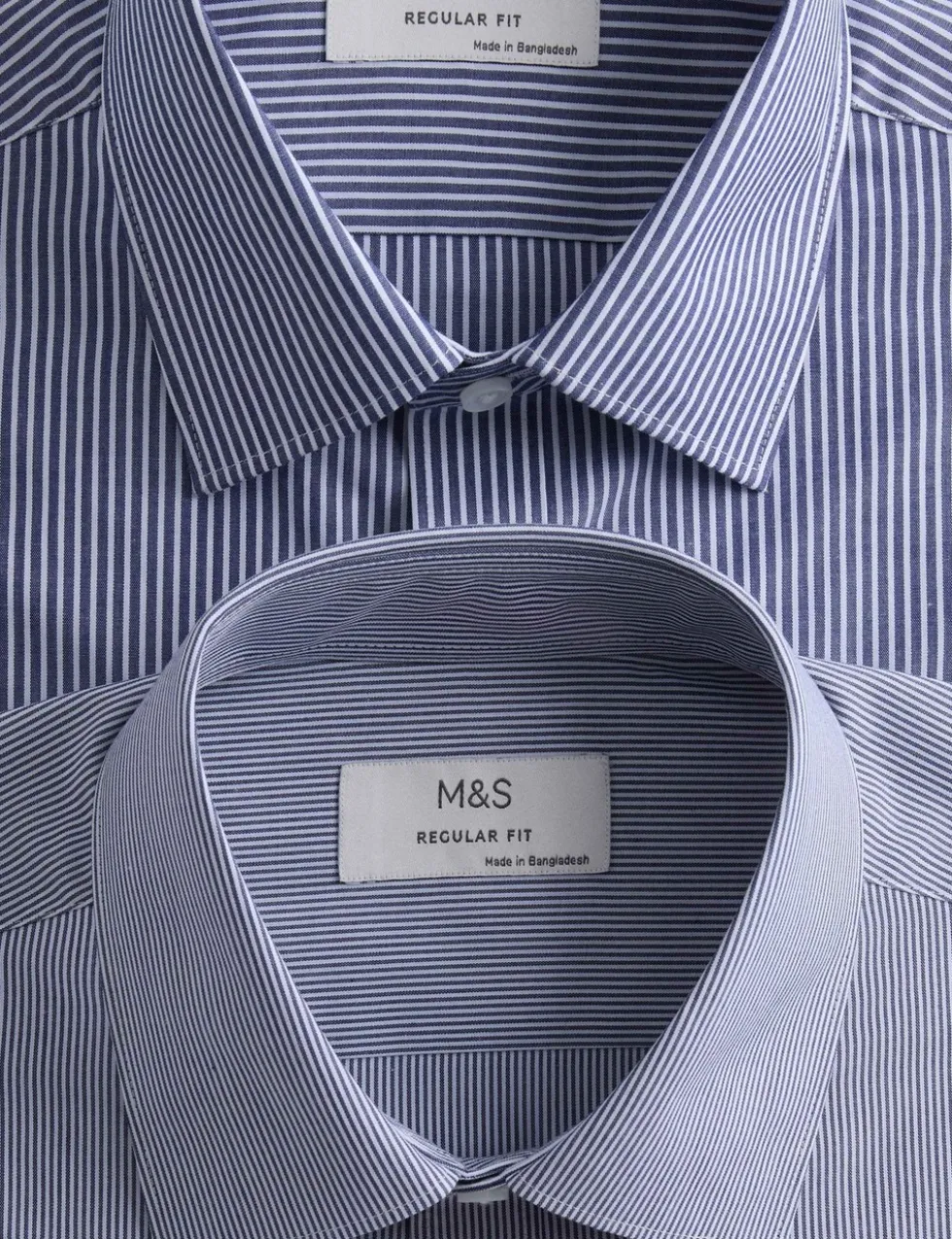 2 Pack Regular Fit Easy Iron Cotton Blend Striped Shirts